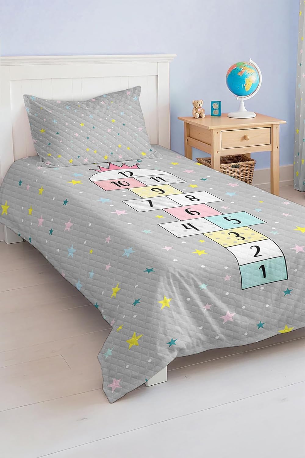 SODEF Bedding Set Star Patterned Pastel Colored Kids and Teens Room Quilt Set, Breathable Cotton Polyester Blend, Twin Size, Multicolor, 2 Piece - Multicolor, One Size