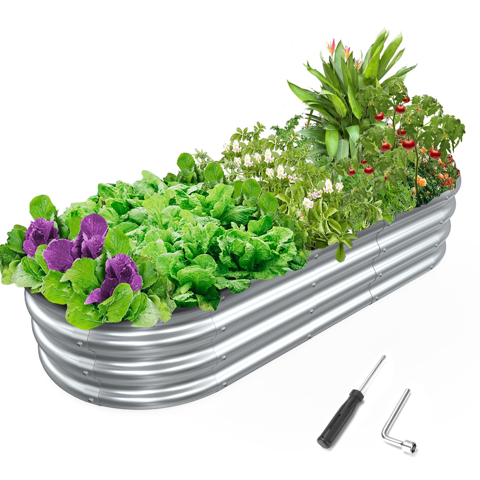 MOFEEZ Galvanized Raised Garden Bed Kit, 5x2x1 Ft Galvanized Planter Raised Beds, Oval Large Metal Raised Garden Beds Outdoor for Vegetables, Flowers, Herbs, and Fruits