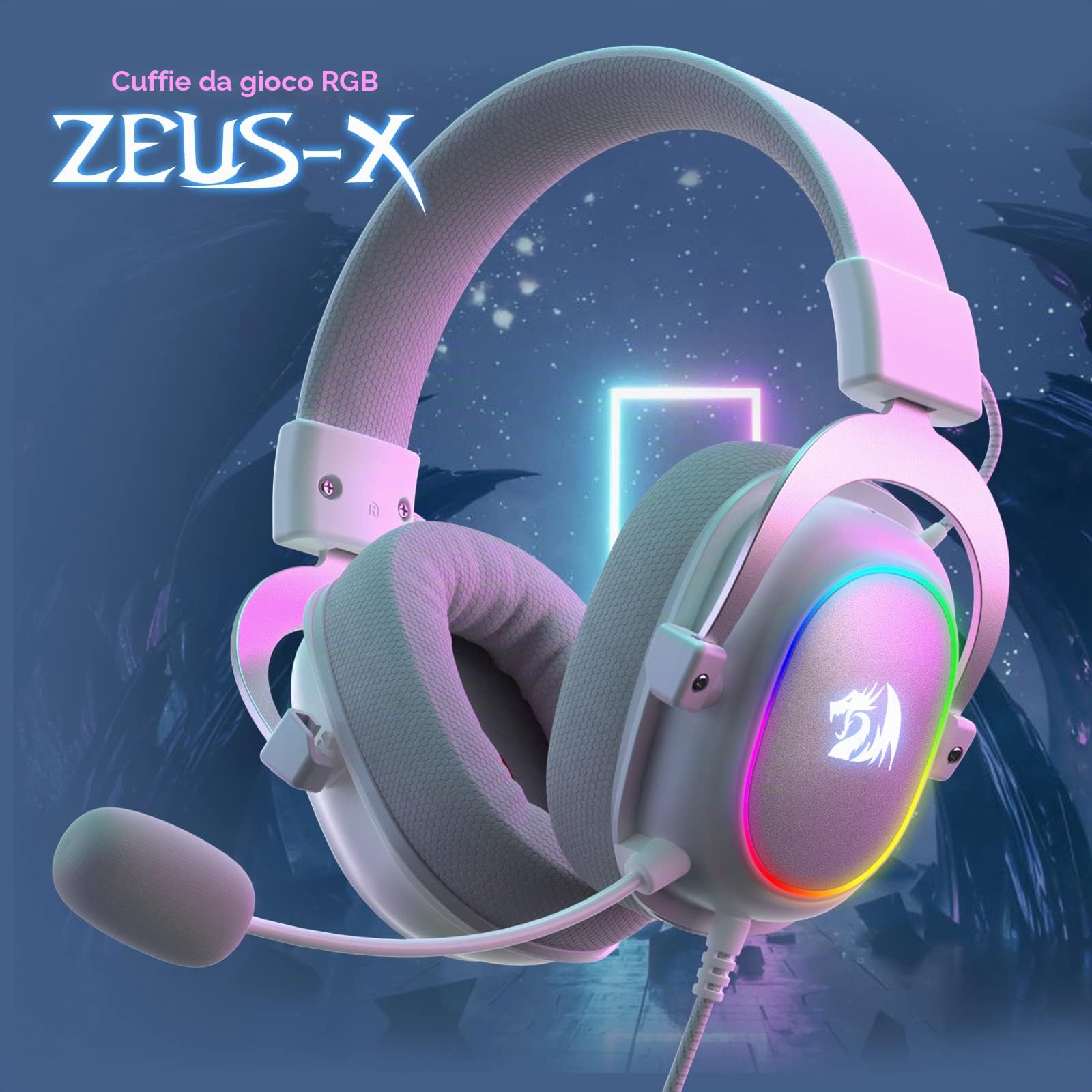 Redragon Zeus-X H510 Cuffie Gaming Cablate RGB 7.1 Surround | Driver audio da 53 mm, cuscinetti memory foam, tessuto resistente, cuffie multipiattaforma