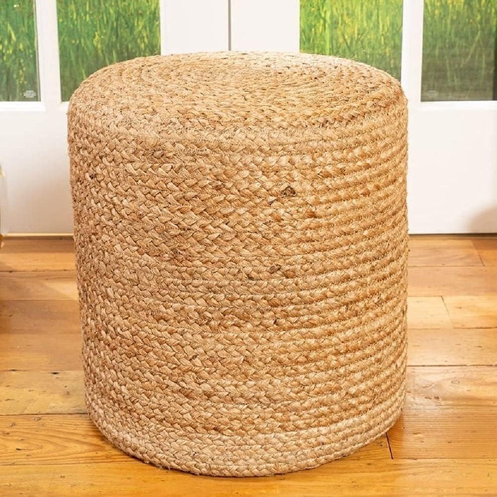 AVSHOP Natural Jute Pouf Ottoman | Handwoven Braided Stool for Living Room, Floor Seating Pouf Footrest | Decorative Jute Furniture for Home, Office, Boho & Farmhouse Décor 50Dx50Wx30H Cm Beige-image-5