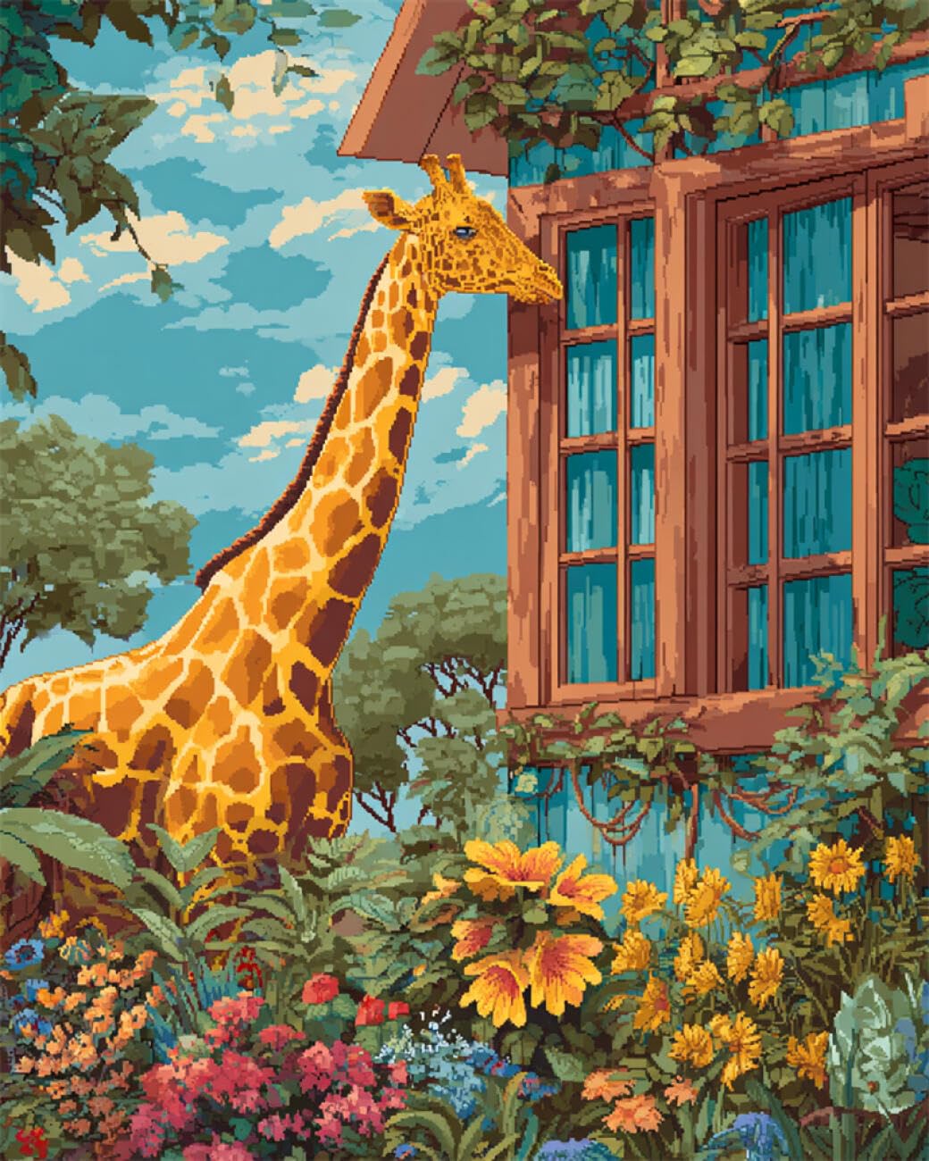 AMBATTERY Animale Kit Tappeto Annodato Giraffa Dei Cartoni Animati Kit Per Tappeti Con Uncinetto Per Adulti,Set Per Principianti,Kits Per Realizzare Tappeti Con Tela Stampata,Regalo 21x29in