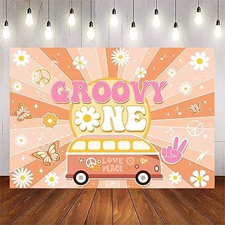 Avezano Groovy One Backdrop Hippie 1st Birthday Decorations for Girl Pink Boho Daisy Groovy Birthday Party Banner Supplies(7x5ft)