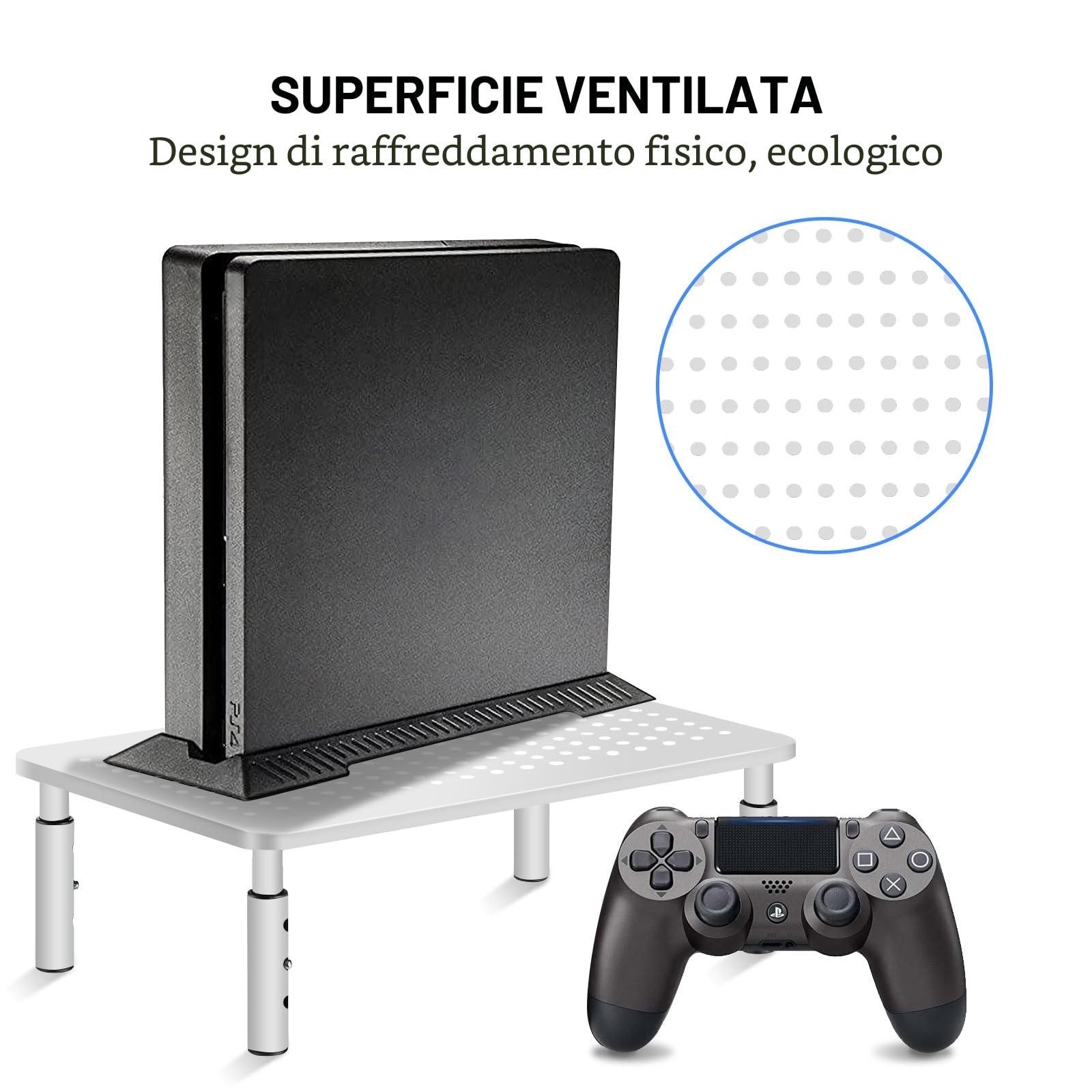 suptek supporto per monitor Rialzo per monitor regolabile in altezza per computer, PC, laptop, stampanti fino a 20 kg Rialzo per monitor in metallo salvaspazio con piattaforma di ventilazione, bianco