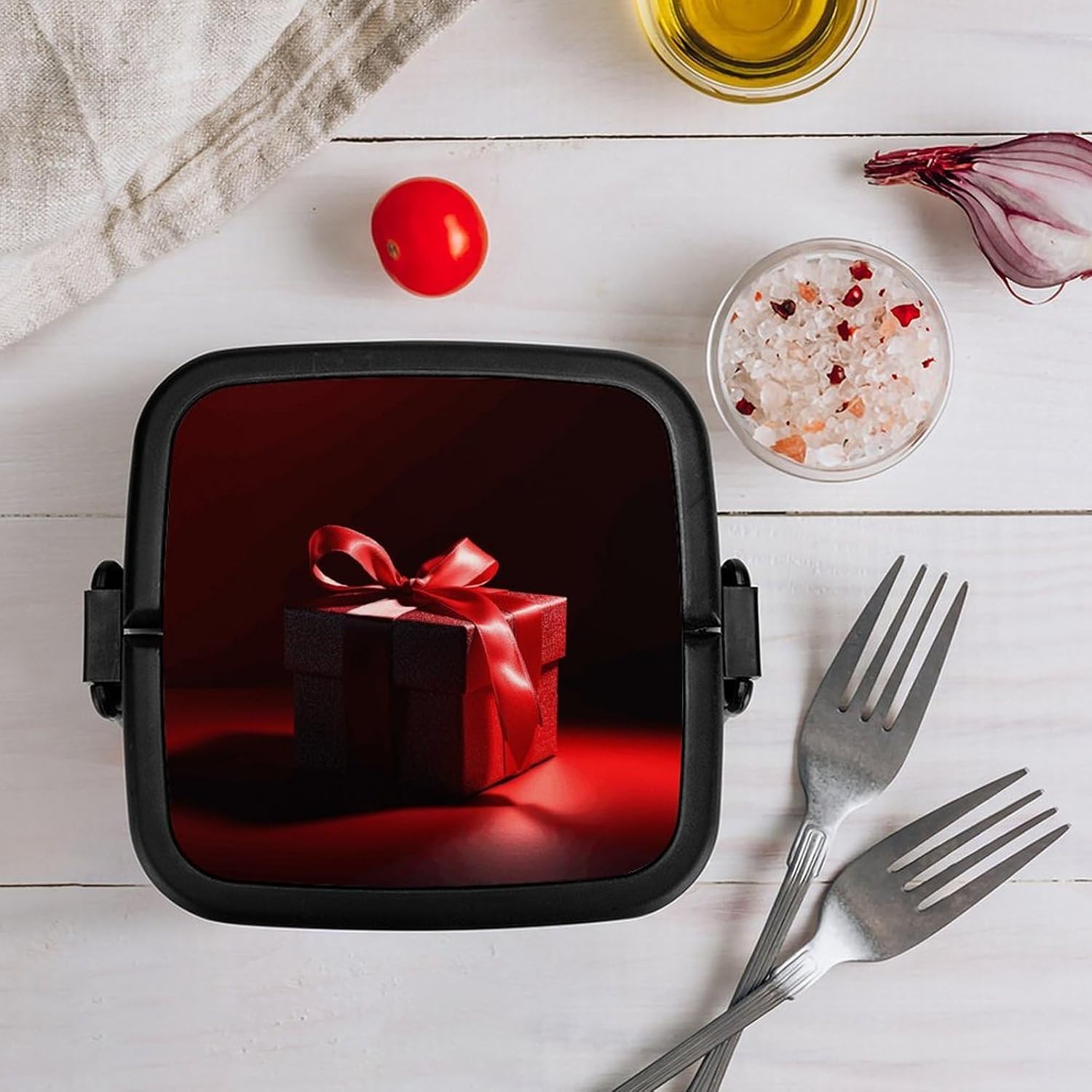 Red Ribbon Gift Box Bento Box Stackable Lunch Box Salad Lunch Container Leak-Proof Bento Box for Adult Dining Out Work Picnic Travel