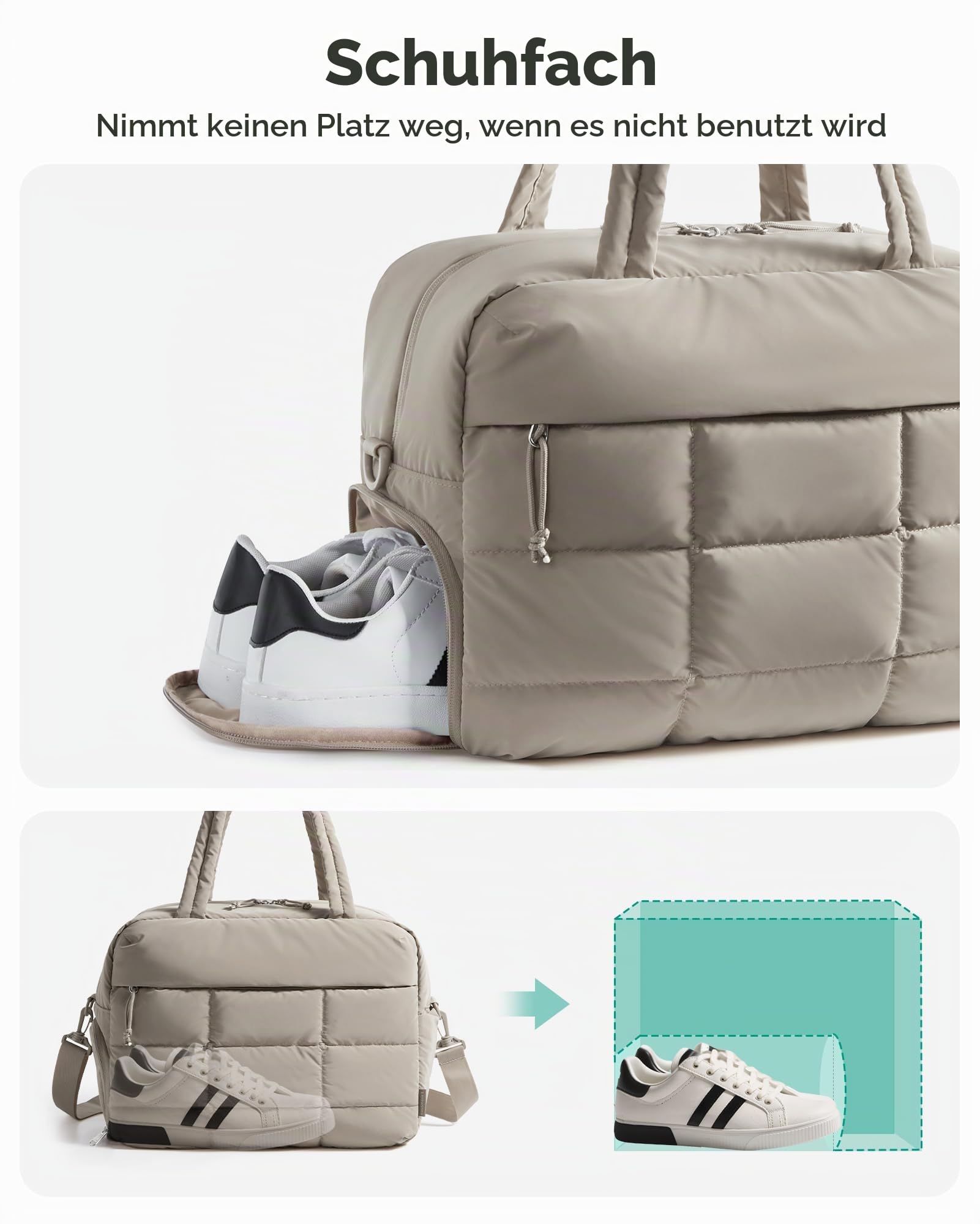 BAGSMART Puffer Sporttasche Damen Reisetasche Klein Mit Schuhfach 23L