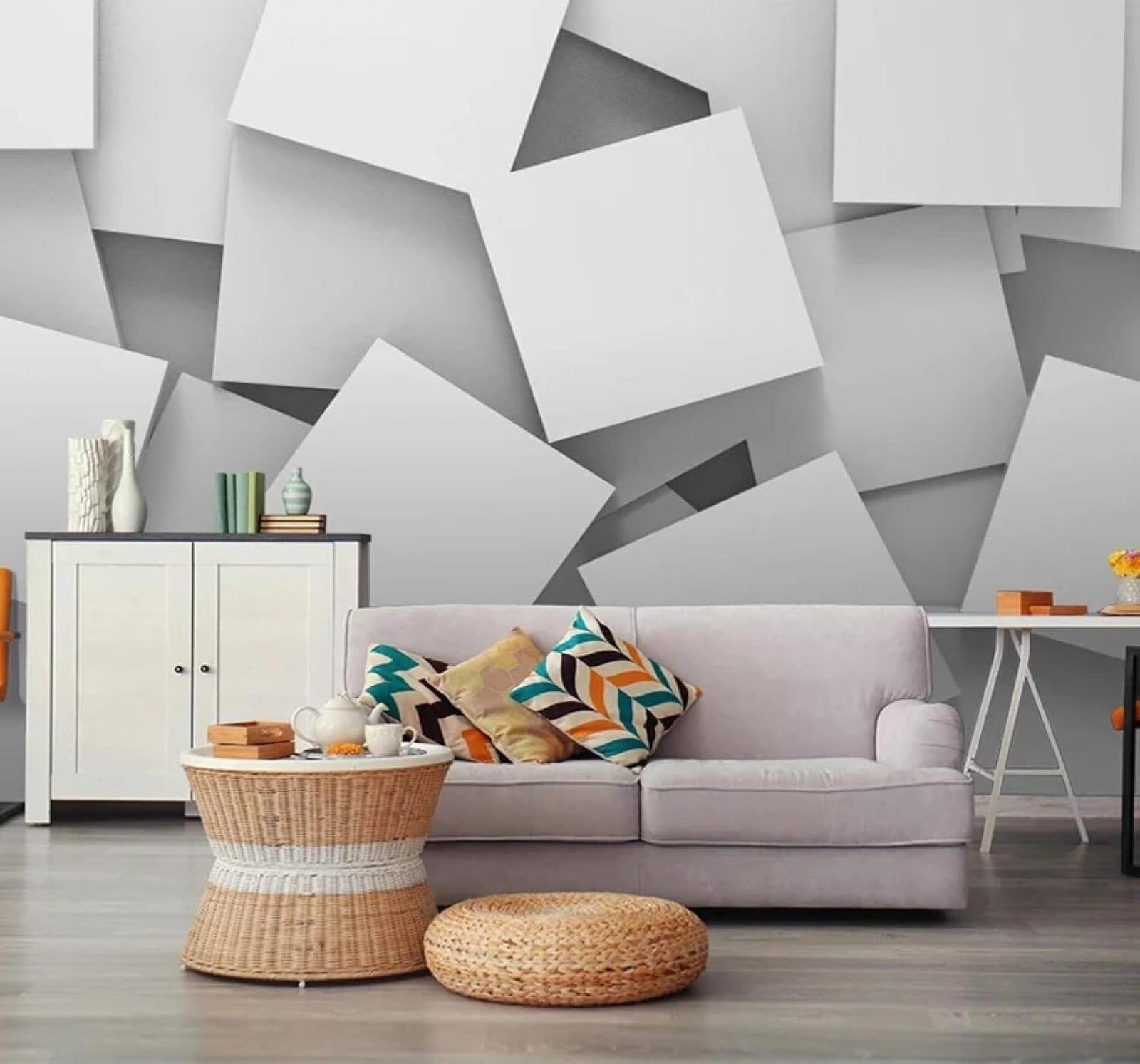 XLMING Abstract Three Dimensional Grey Square Grid 3D Wallpaper Silky Texture Home Study Office Grey Dining Room Sofa Bedroom Living Room TV Backdrop-430cm×300cm