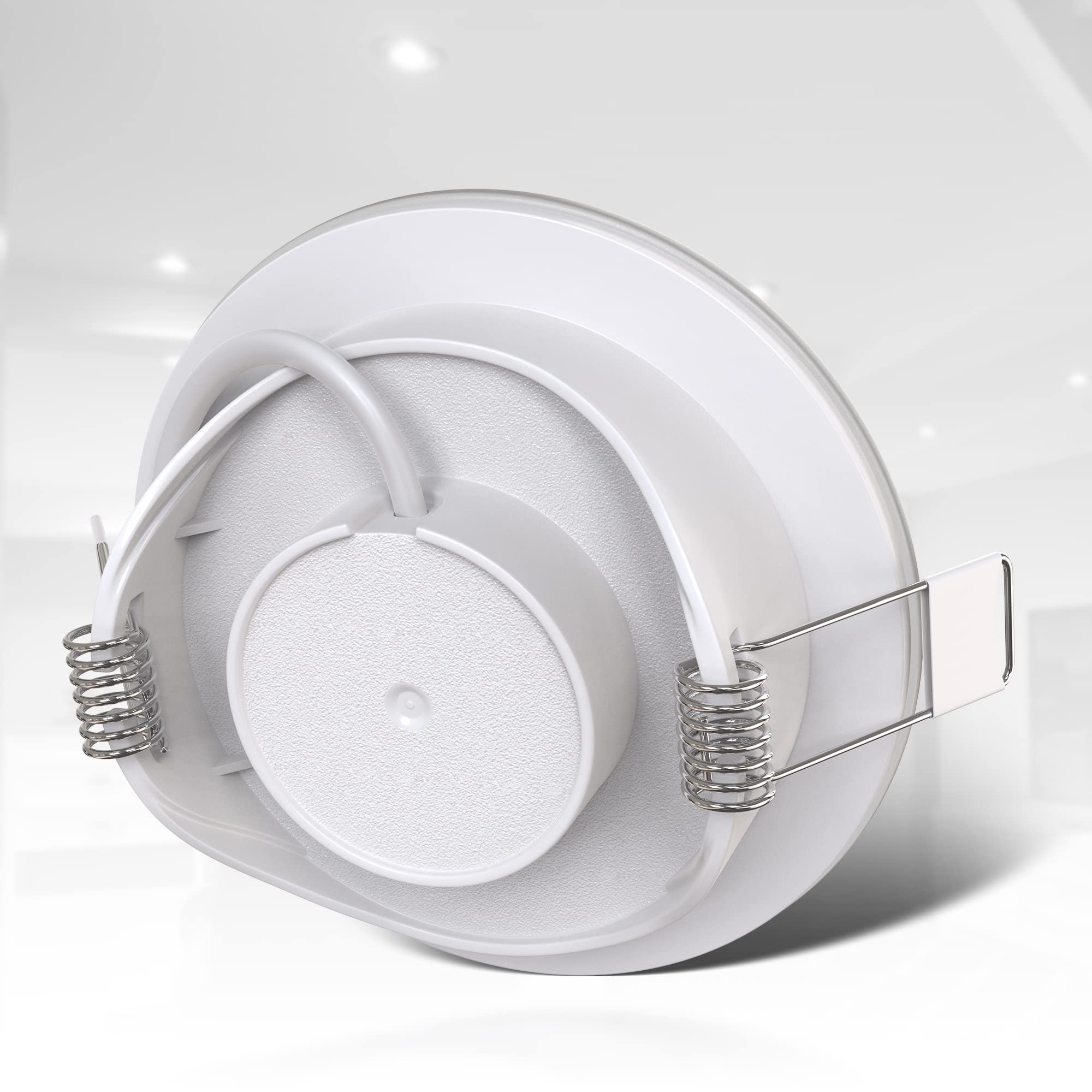 B.K.Licht - Set de 5 spots LED encastrables salle de bain, plats, IP65, couleur de lumière blanc neutre, dimension du trou 68mm, spots LED, spot encastrable, plafonnier salle de bain, 86x30mm, blanc