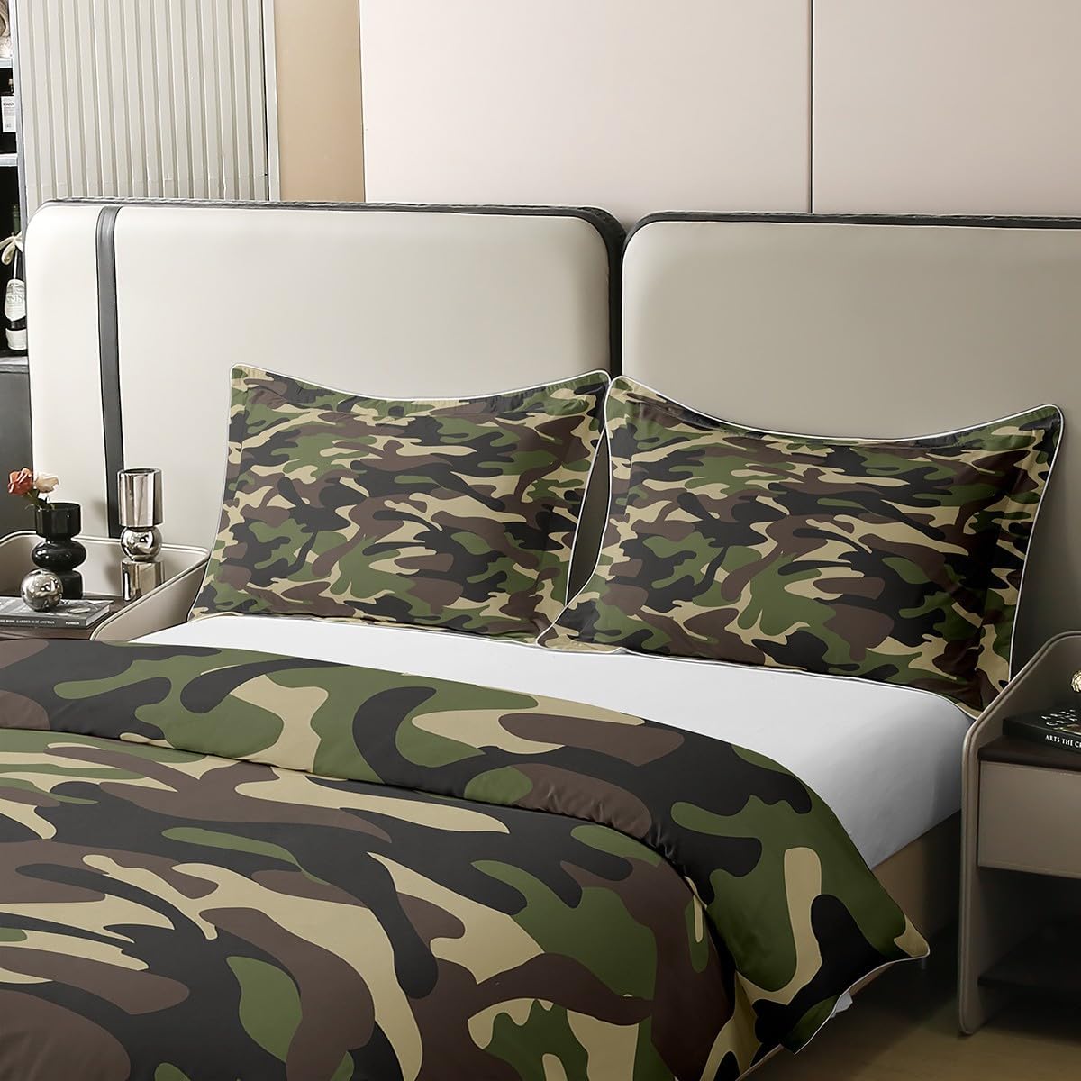 jejeloiu Camouflage Duvet Cover 100% Cotton Camo Bedding Set Set Military Style Rugs for Living Room Camouflage Print Green Brown Comforter Cover Set Bedspread Cover Queen Size