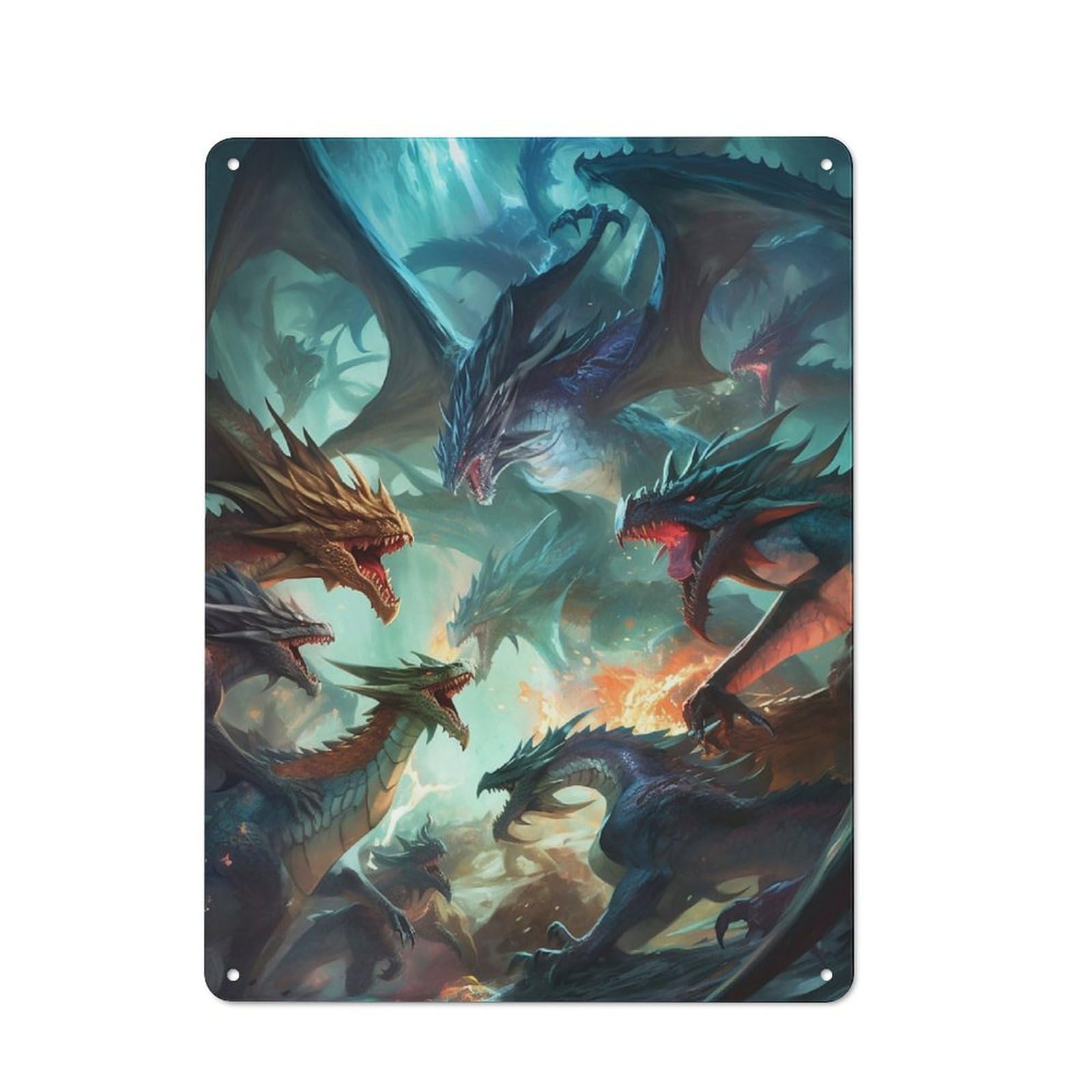 Junmoney Dragon Battle Royale Metal Plaque 40X30cm With For Pub Or Café, Rustic Decor, For Garage, Workshop And Man Cave Decoration