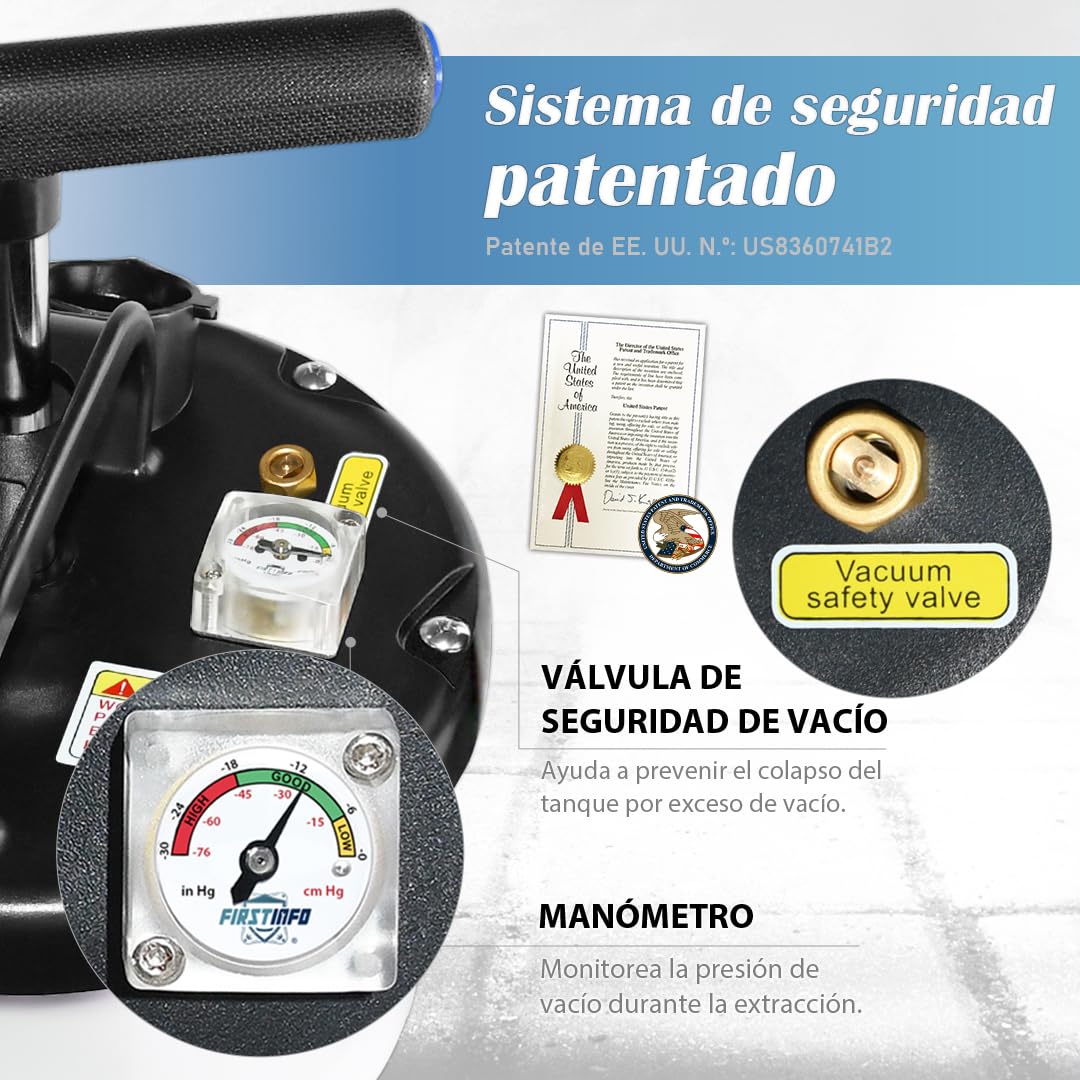 FIRSTINFO A1108H | 3.ª generación 9 L Hecho en Taiwán | Extractor de Aceite manual patentado con manómetro, 5 mangueras incluido tubo ultrafino de 130 cm
