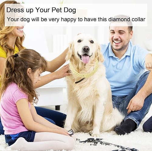 Miniatura 3 de Collar de cadena para perro, collar cubano de diamante con purpurina, collar de cadena de metal para caminar con diseño de hebilla segura para