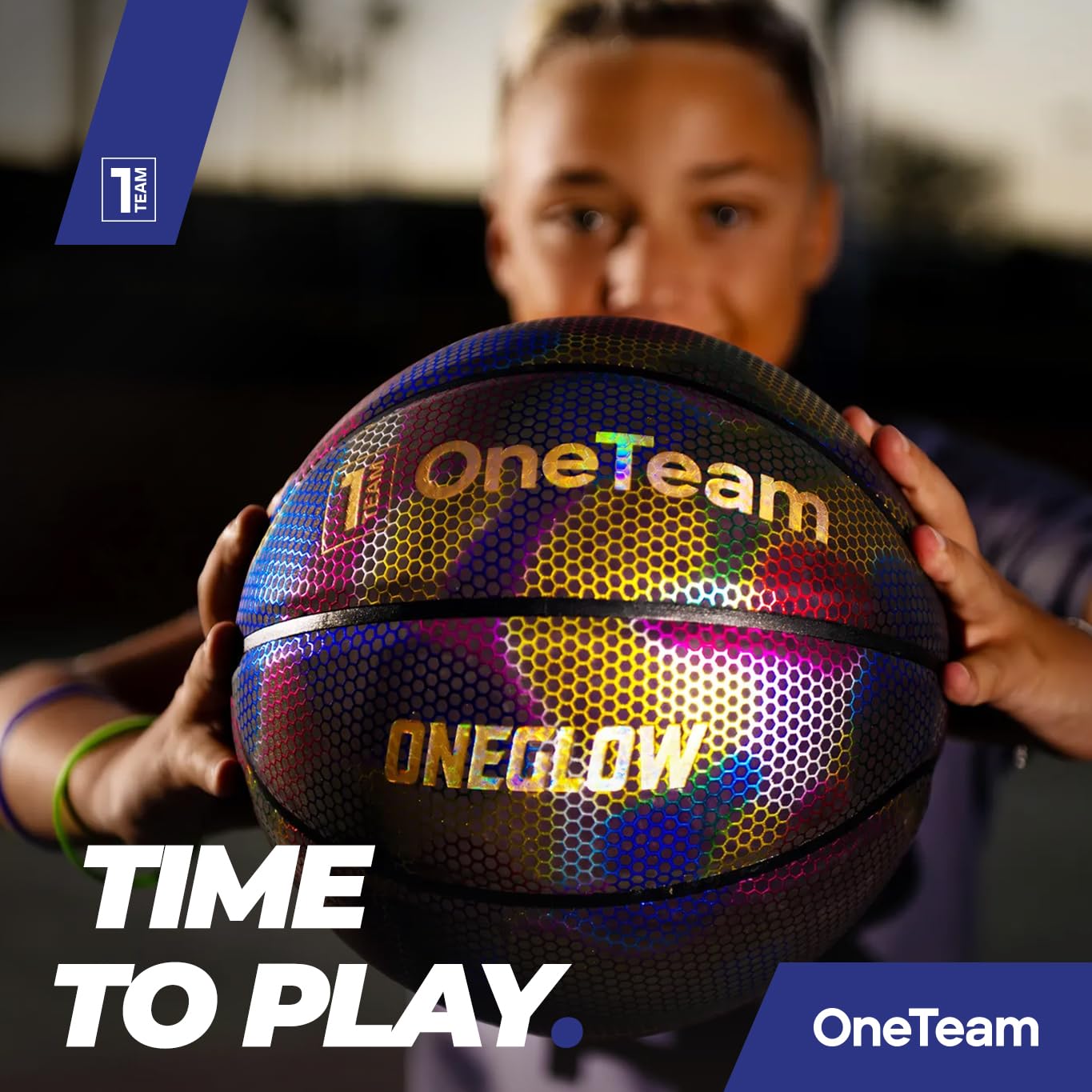 OneTeam Balón de baloncesto holográfico en tamaño 7 OT-BB01H Basket con un diámetro de 24,6 cm con materiales holográficos de PU y goma de alta calidad para entrenamiento y juego