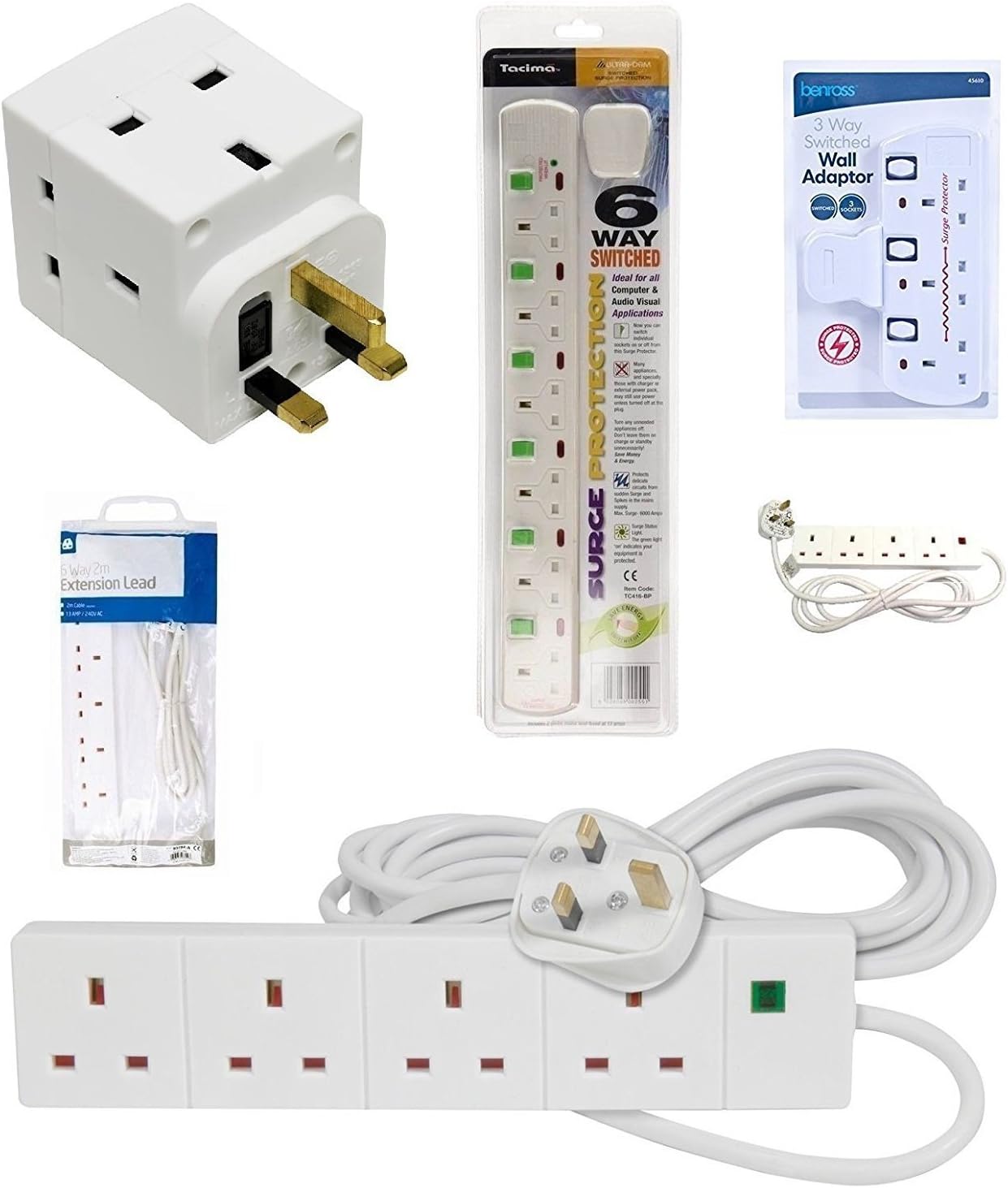 Buyersbargin® UK 3 4 6 Way Switched Gang 2m 5m 10m mains Extension Lead Cable (Surge Protected with button) UK SELLER made by Buyersbargin Limited. (4 Way 10M Extension Cable)