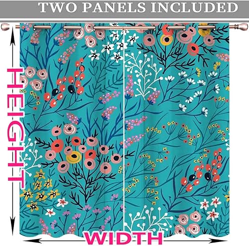 Miniatura 4 de Cortinas florales de estilo rústico turquesa para sala de estar, 2 paneles, cortinas opacas de 55 pulgadas de ancho x 55 pulgadas de alto