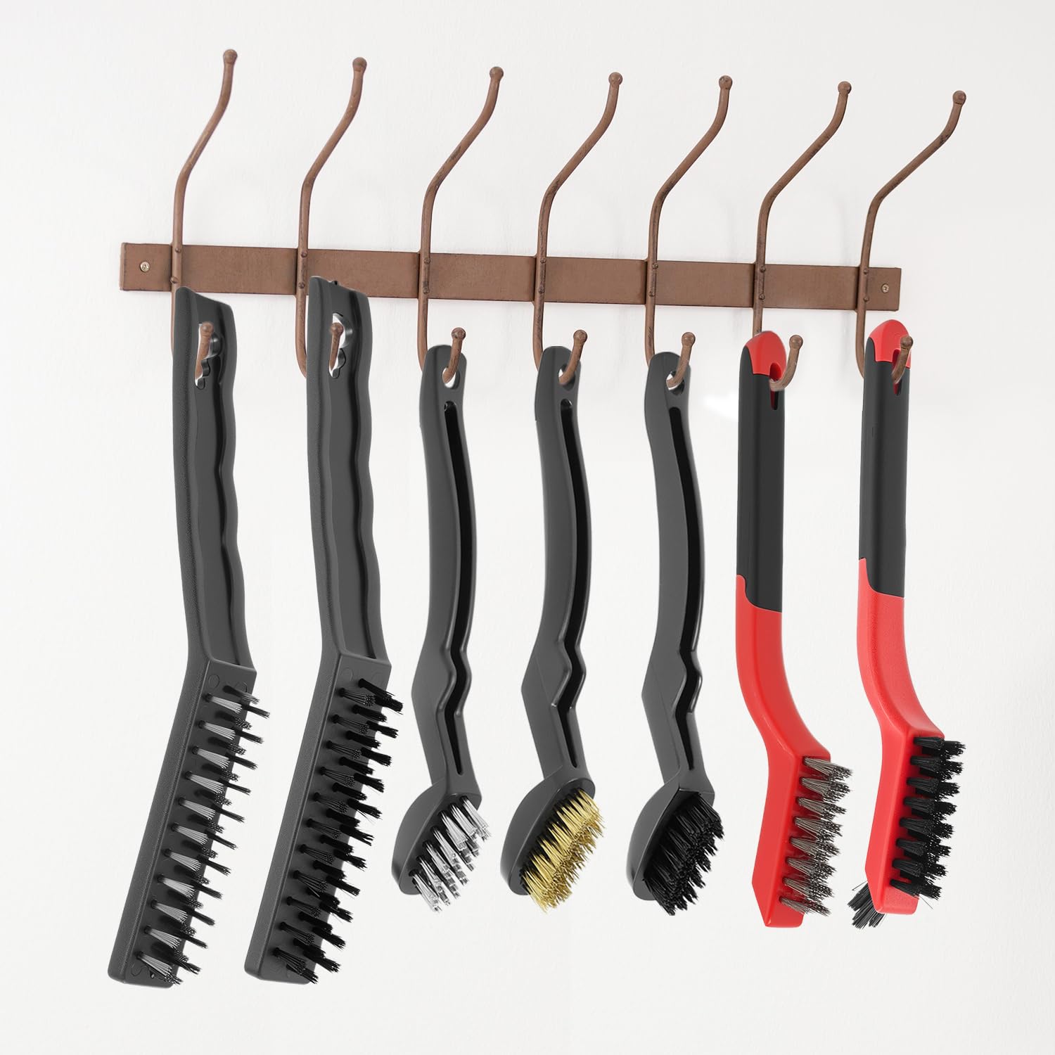 QWORK® 9-Piece Wire Brush Set for Detailing Cleaning & Rust Removal - Brass, Stainless Steel & Nylon Bristles - Image 3
