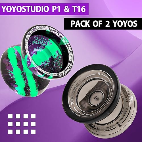 Miniatura 2 de YOYOSTUDIO Yoyo P1 Crystal Black & T16 Negro Verde Púrpura, Yoyos profesionales de doble propósito, paquete de 2, Yoyo sensible para niños de 8 a 12