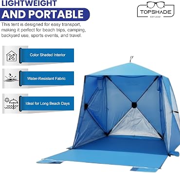 TopShade Aerodome Beach Tent Sun Shelter | Pop Up UPF 50+ Silver Coated Canopy UV Protection, 7 Ventilation Windows, Easy Set Up Portable Family Shade
