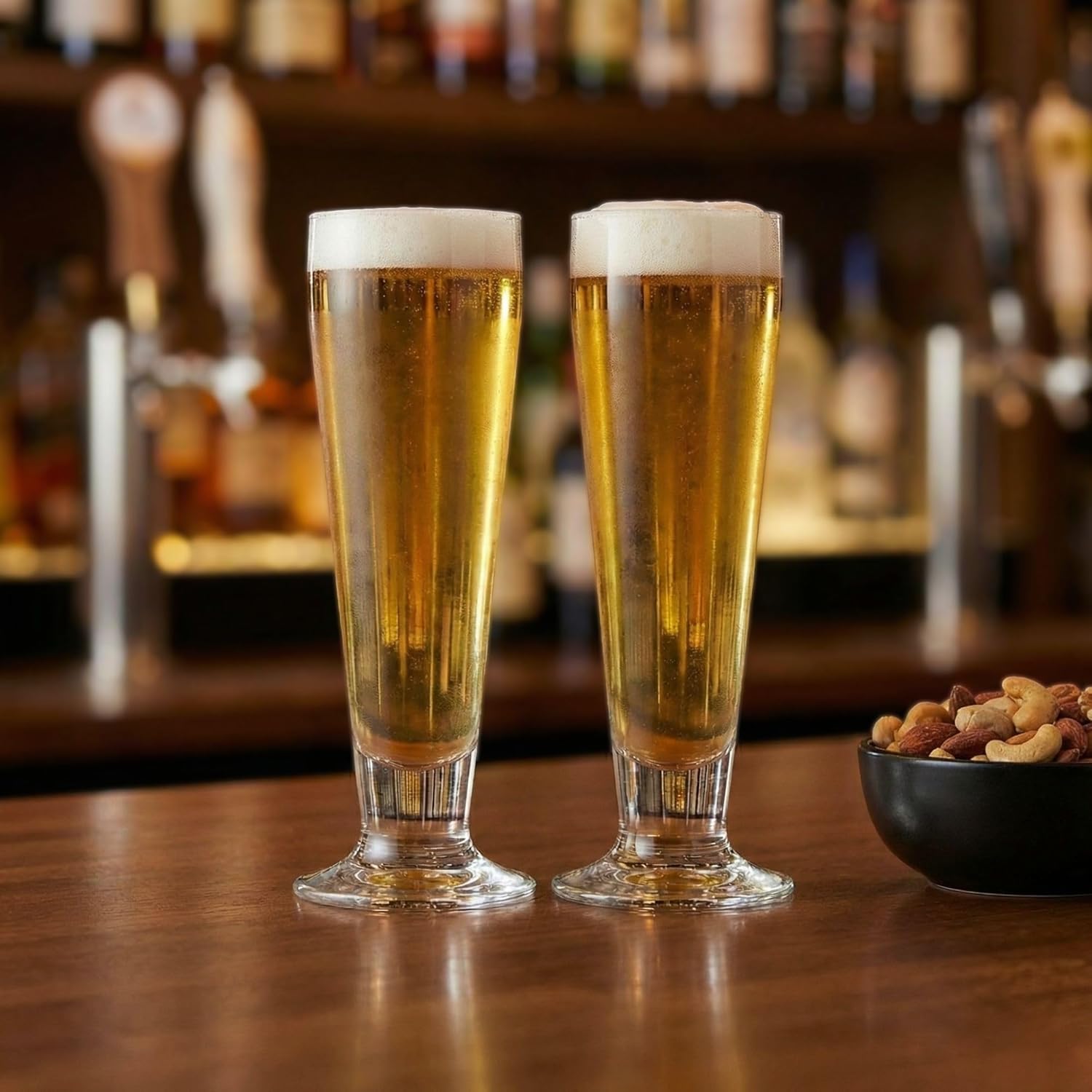 Restaurantware 14 Ounce Tall Beer Glasses Set Of 6 Tall-Footed Pilsner Glasses - Fine-Blown Dishwasher-Safe Clear Glass Beer Glass Set Lead-Free For Beers Ales or Cocktails