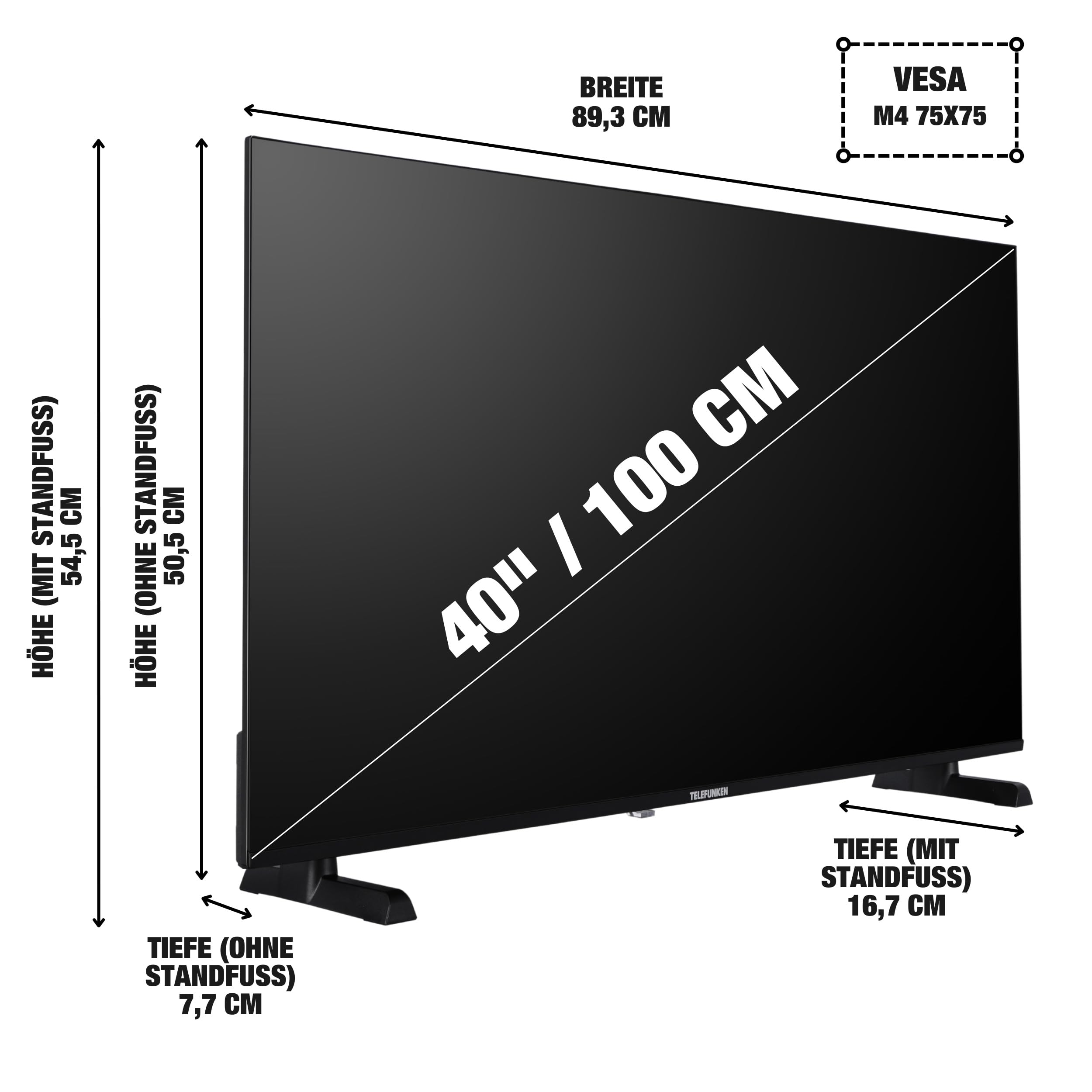 TELEFUNKEN XF40TP900S Fernseher 40 Zoll Smart TV Powered by TiVo Full HD, HDR TV mit Triple-Tuner und 6 Monate HD+ inkl., LED Fernseher (2026)