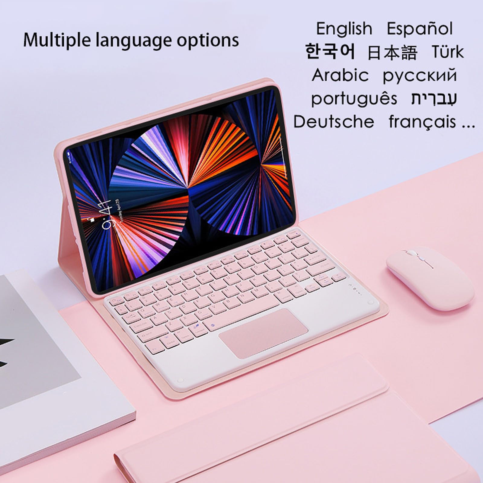 Etui na klawiaturę dla Xiaomi Redmi Pad SE 11Inch 2023 z myszą, odłączana bezprzewodowa klawiatura Bluetooth z uchwytem na rysik, 7-kolorowa podświetlana klawiatura z touchpadem,Dark green
