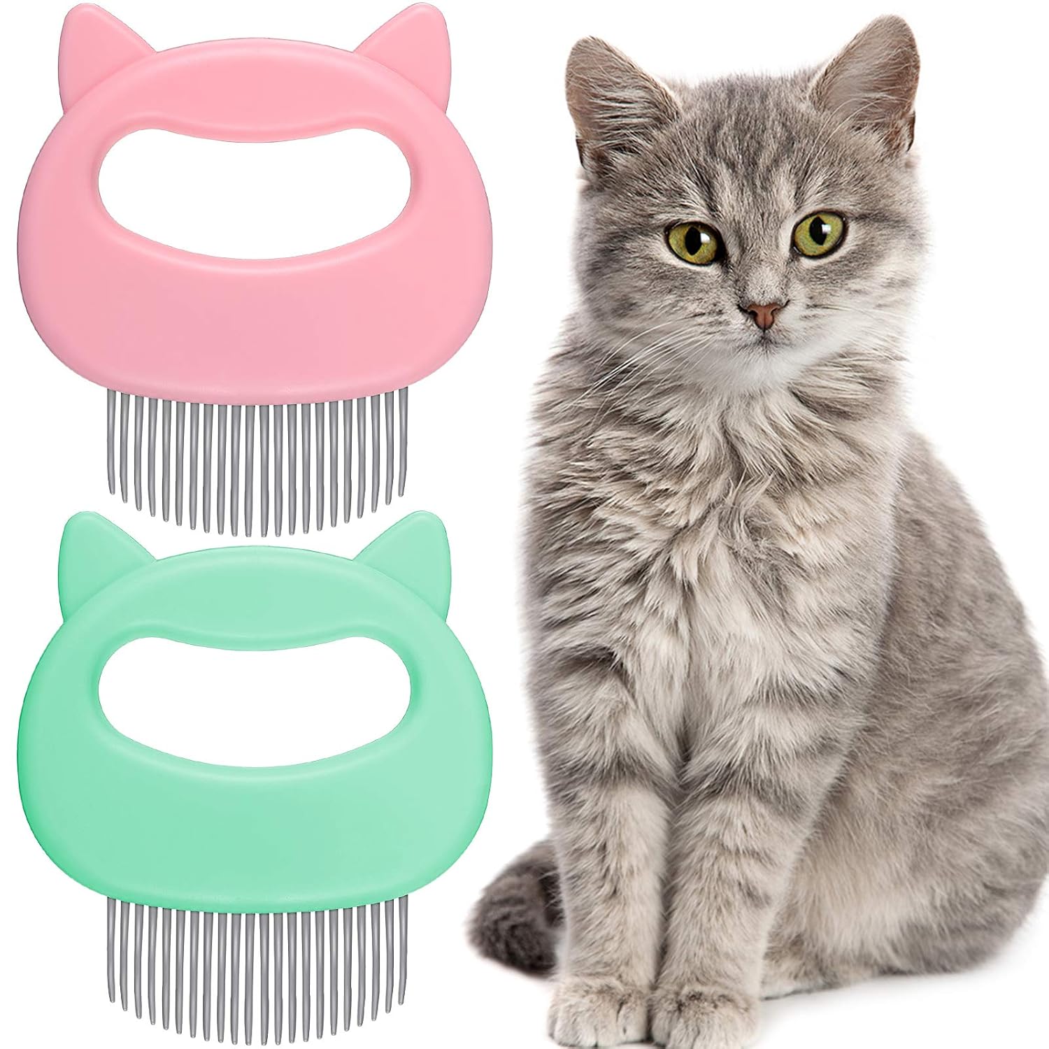 2 Pieces Cat Comb Pet Massage Comb Cat Shell Comb Cat Grooming and Painless Deshedding Matted Tangled Hair for Cats and Dogs (Green, Pink)