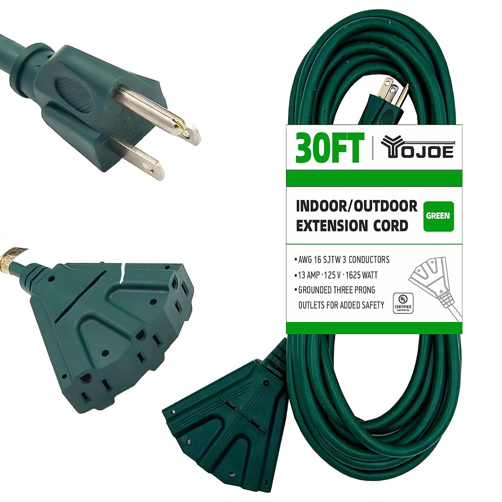 Amazon.com: YOJOE 3-Outlets Indoor Outdoor Extension Cord, 3 Prong 13A ...