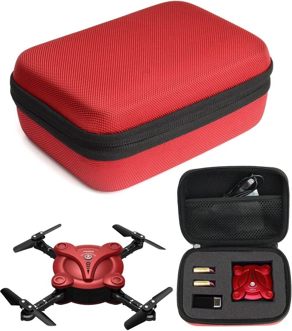 Protective Case for Kidcia, EACHINE E55, FQ777 FQ17W, Hobbylane Altitude Hold Folding Drone, RC Quadcopter Drone with FPV Camera and Live Video, DIY Foam Blocks (Red with Black Zip)
