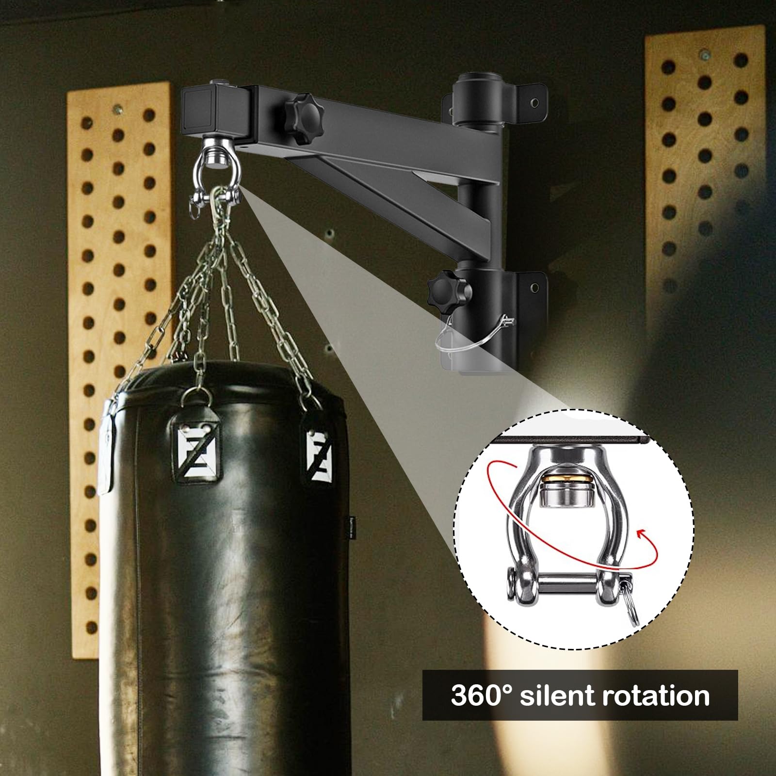 Boxsackhalter, Boxsack Hängend Ständer Einstellbare Wandregal Robuste Boxsackhalterung Verstellbare Länge Aufhängungen für Sandsäcke Montagezubehör für Zuhause Fitnessstudio Innenberei - Schwarz