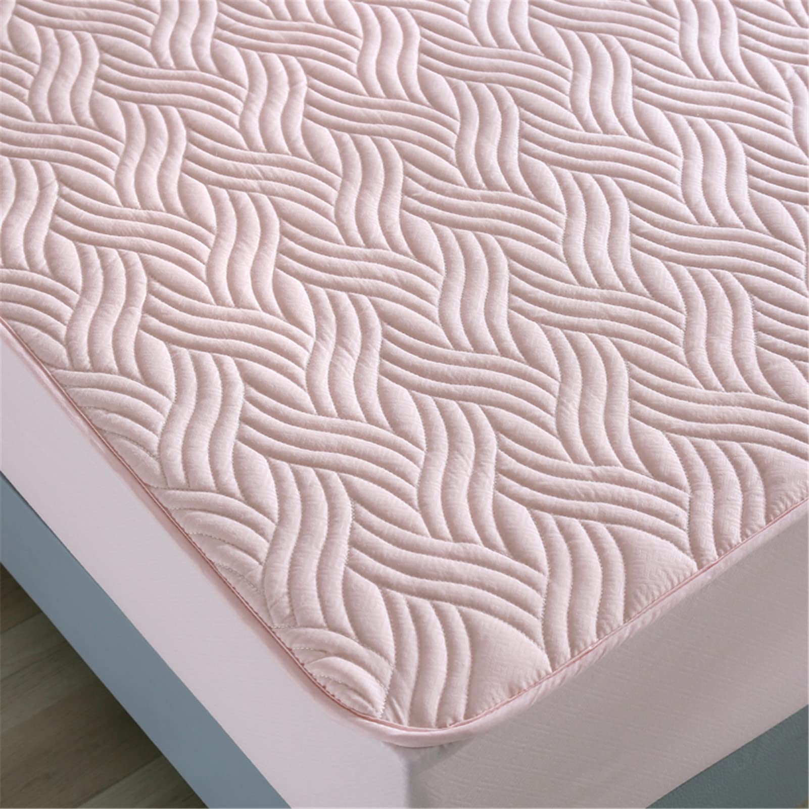 Protector Colchón, Protector de colchón Acolchado con Triple Relleno, Funda Colchon de Rizo Transpirable y Hipoalergénico, Antiácaros (Rosa - A,Thin 100x200cm)