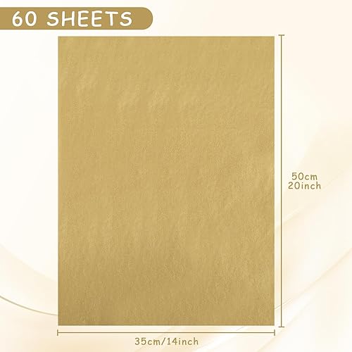 Miniatura 2 de Naler Papel de seda dorado, 60 hojas de papel de seda a granel para Navidad, manualidades, boda, fiesta, bricolaje, decoración de cumpleaños, 14 x