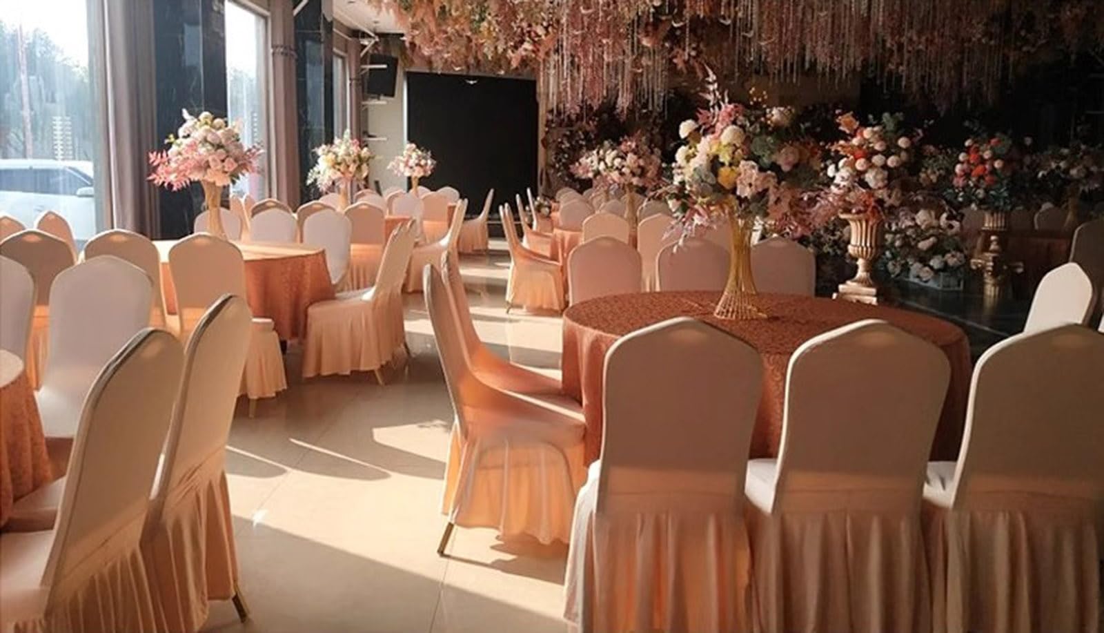 Poliéster Mantel Redondo Diámetro 160cm-320cm Hoteles Restaurantes Eventos y Fiestas Mantels Beige Diámetro 200cm