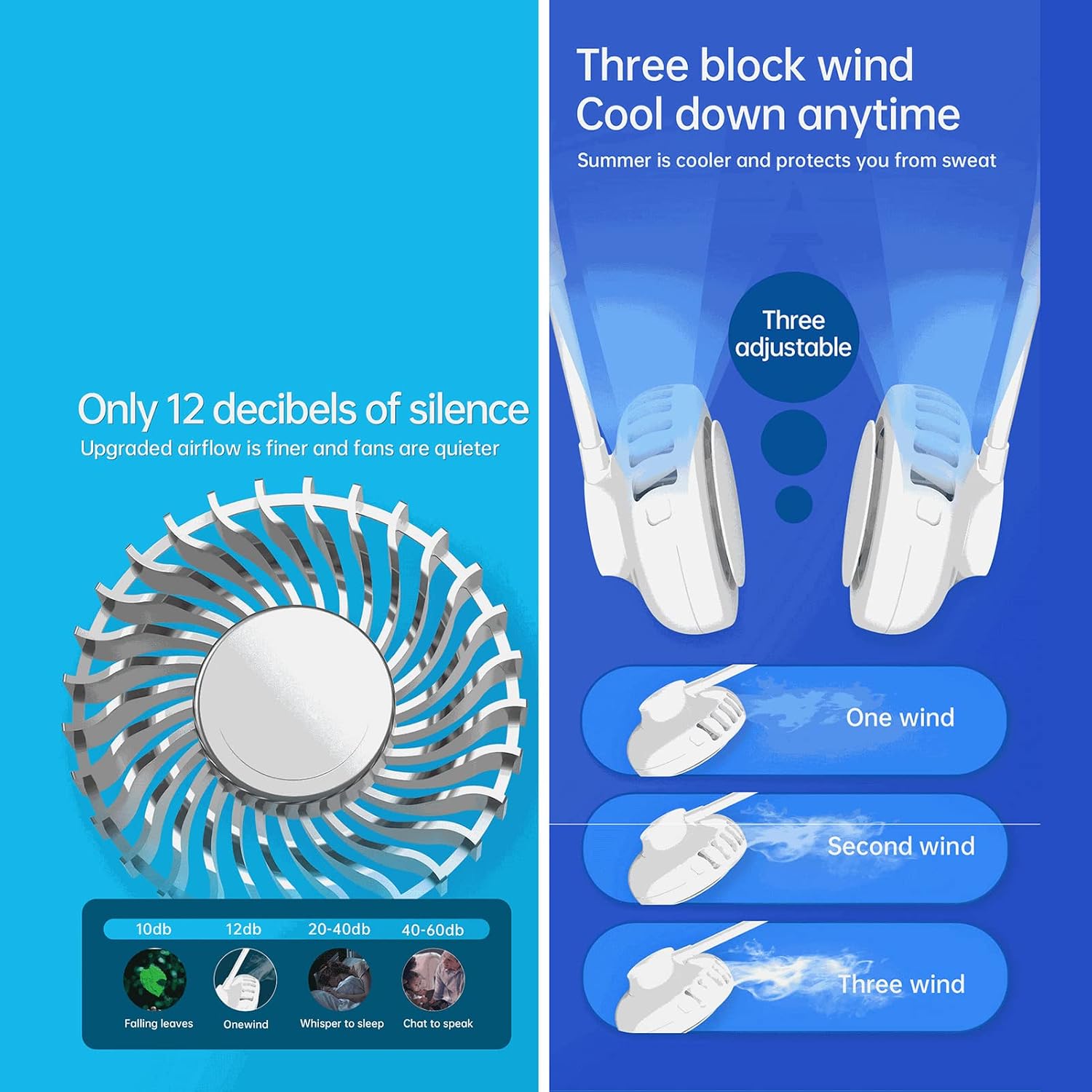 VSULZVNU Neckband Fan, Portable Fan,USB Fan,Rechargeable Portable Personal Fan,USB Neck Fan Personal Fan Neckband Fan Portable Neck Fan Hanging Neck Fan Sports Fan,White (Green)