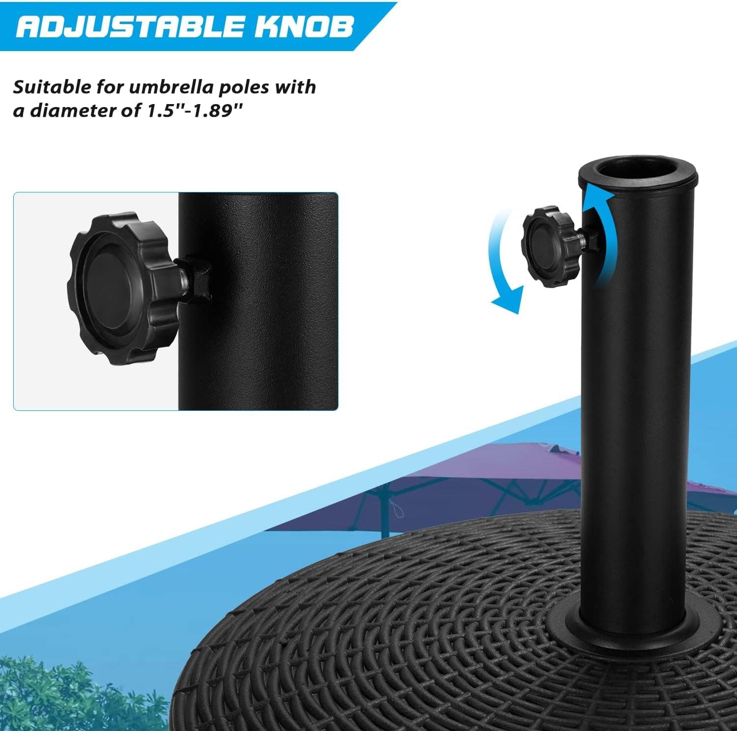 52LBS Umbrella Base, Umbrella Stand with Brakeable Wheels, Patio Umbrella Base Heavy Duty for Outdoor 1.5''~1.89'' Market Umbrella, Resin Umbrella Holder for Patio Deck Porch Poolside, Black