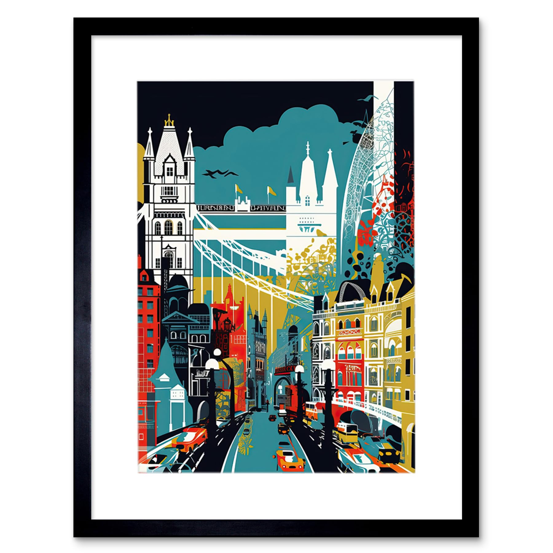 Artery8 London Iconic Landmarks Modern Abstract Cityscape Artwork Framed Wall Art Print 12X16 Inch
