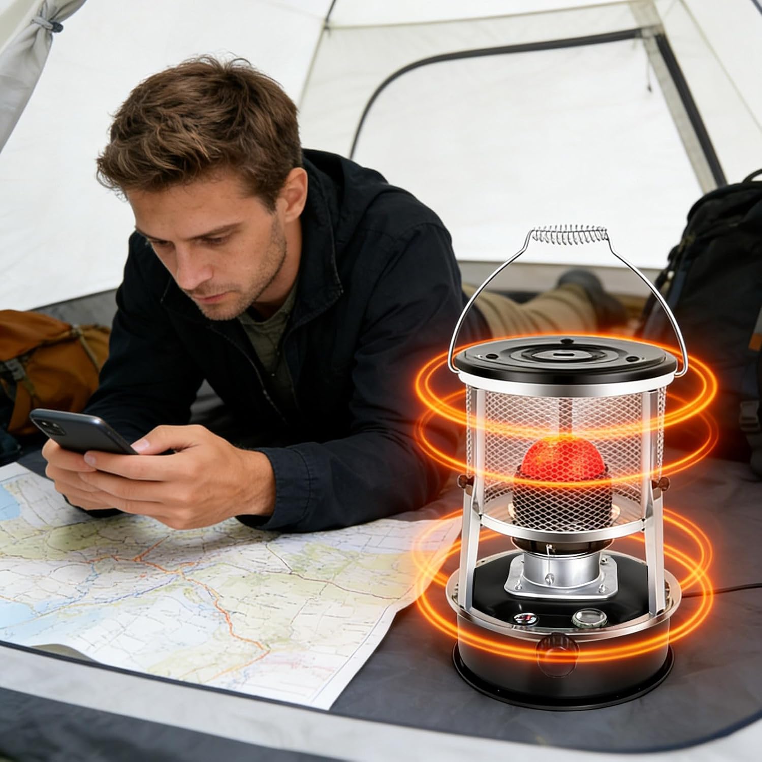 Non Electric Heaters for Indoor, 2 in 1 Portable Kerosene Heater & Stove, Suitable for Camping, Home, Garage, Ice Fishing, Emergency Heat (Black)