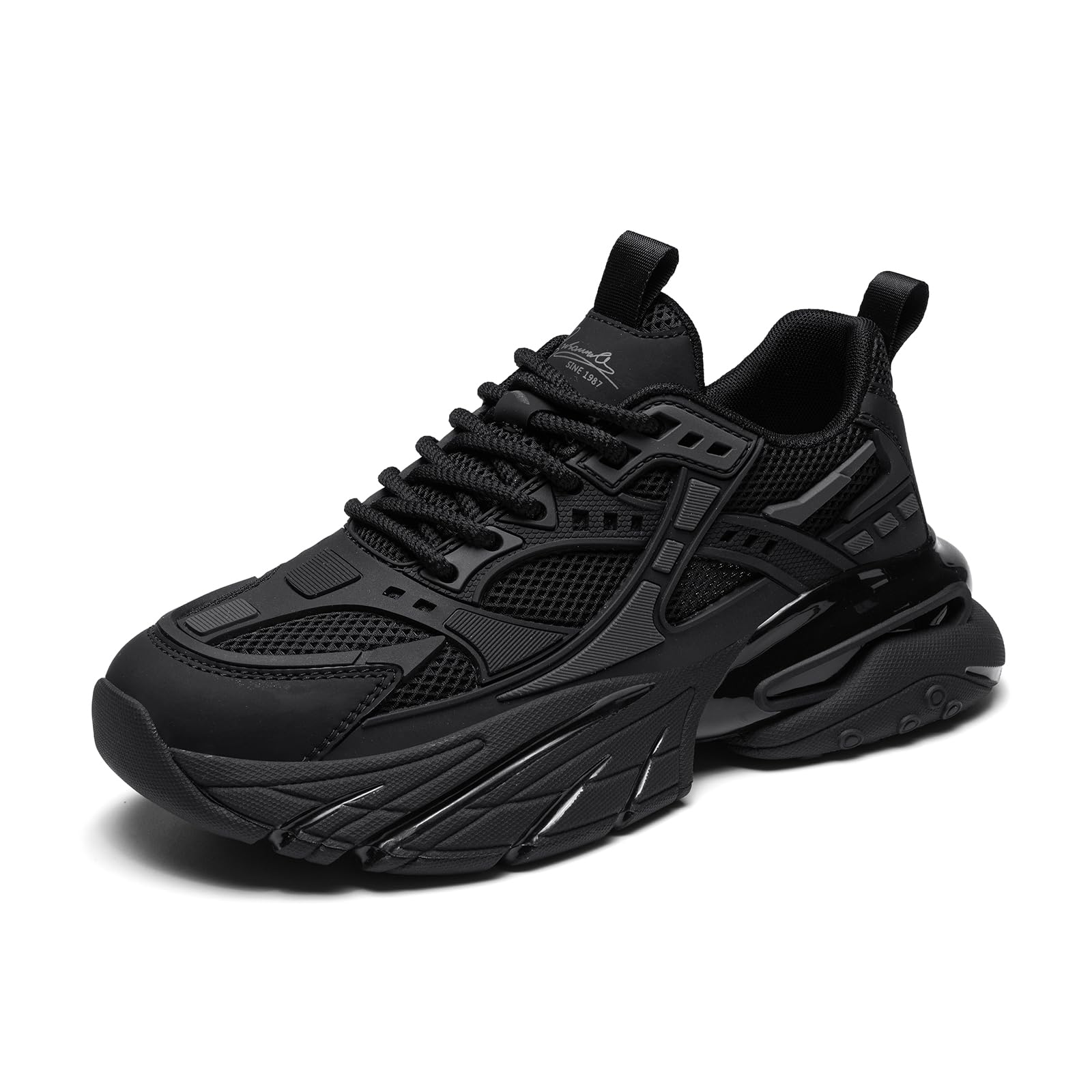 YCMM Chunky Walking Shoes Men Breathable Mesh Lace-Up Platform Sneakers Non-Slip Comfortable Casual Dad Style for Work Gym Everyday Wear
