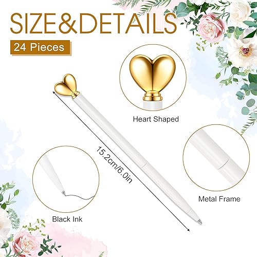 Miniatura 3 de Thenshop 24 bolígrafos en forma de corazón, retráctiles, de metal, bonitos bolígrafos de tinta negra de 0.039 in, bolígrafos decorativos, regalos de