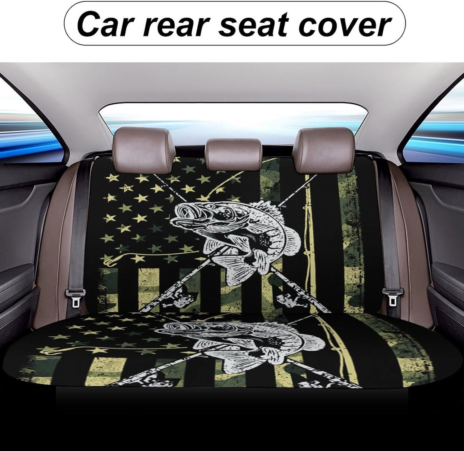 Rustic Cabin Fishing Car Rear Seat Covers Car Waterproof Interior for Car Trucks SUV Farmhouse Retro Green Camo Wildlife Fish American Flag Decor Car Back Seat Covers Universal Car Seat Covers