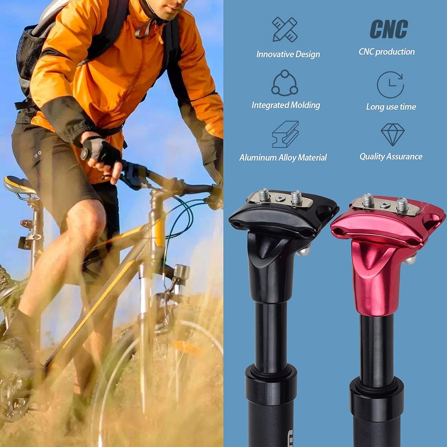 Zoom Bike Suspension Seatpost Bicycle Seat Post Replacement Lightweight Aluminum Body Clamp Angle Adjustable Offset 14mm