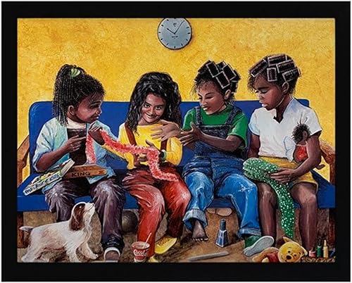 Póster enmarcado para decoración de pared de niños afroamericanos, obra de arte familiar negra, 22 x 28 pulgadas (lienzo como  texturizado)
