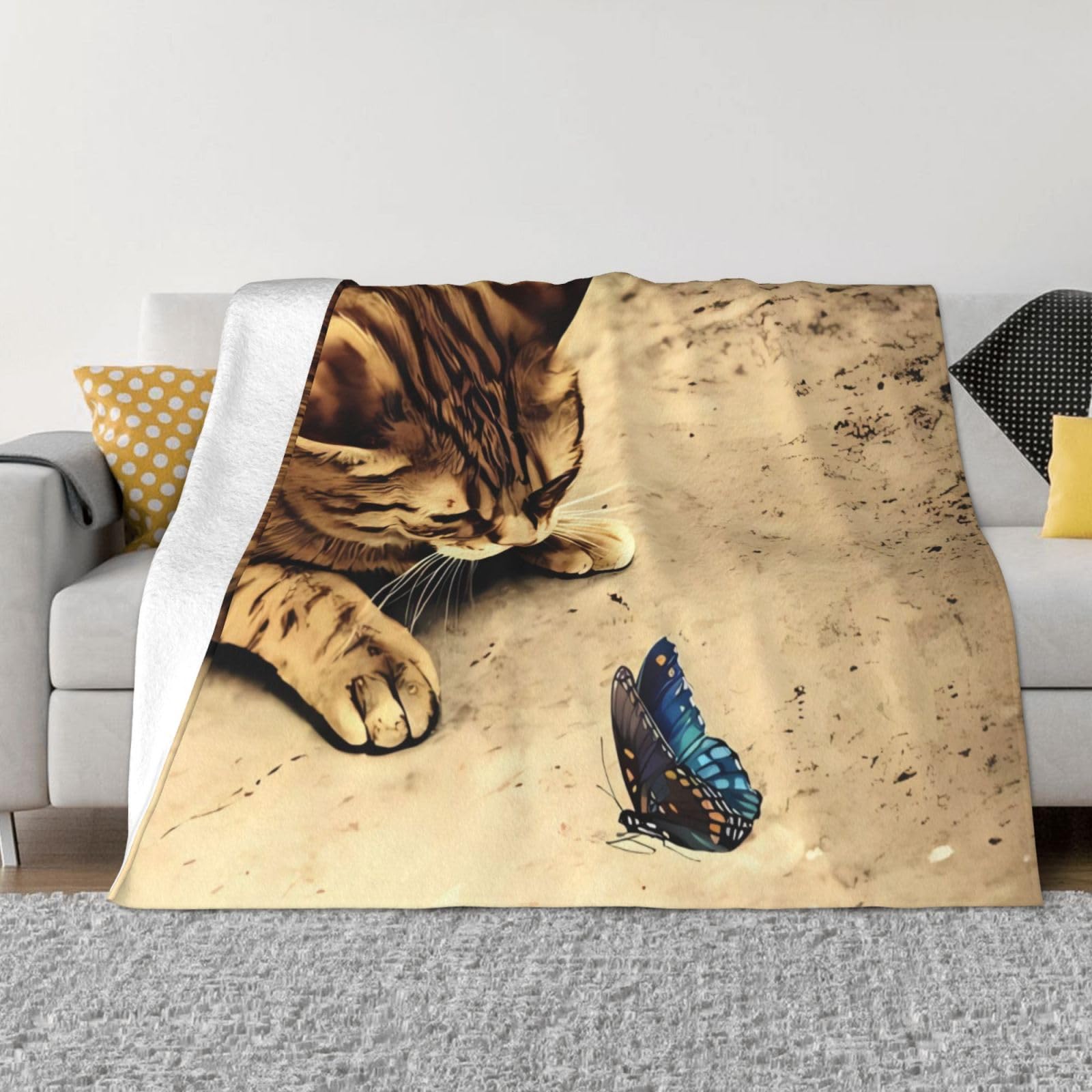 Couverture chat marron en flanelle de peluche douce pour des soirées cocooning au salon