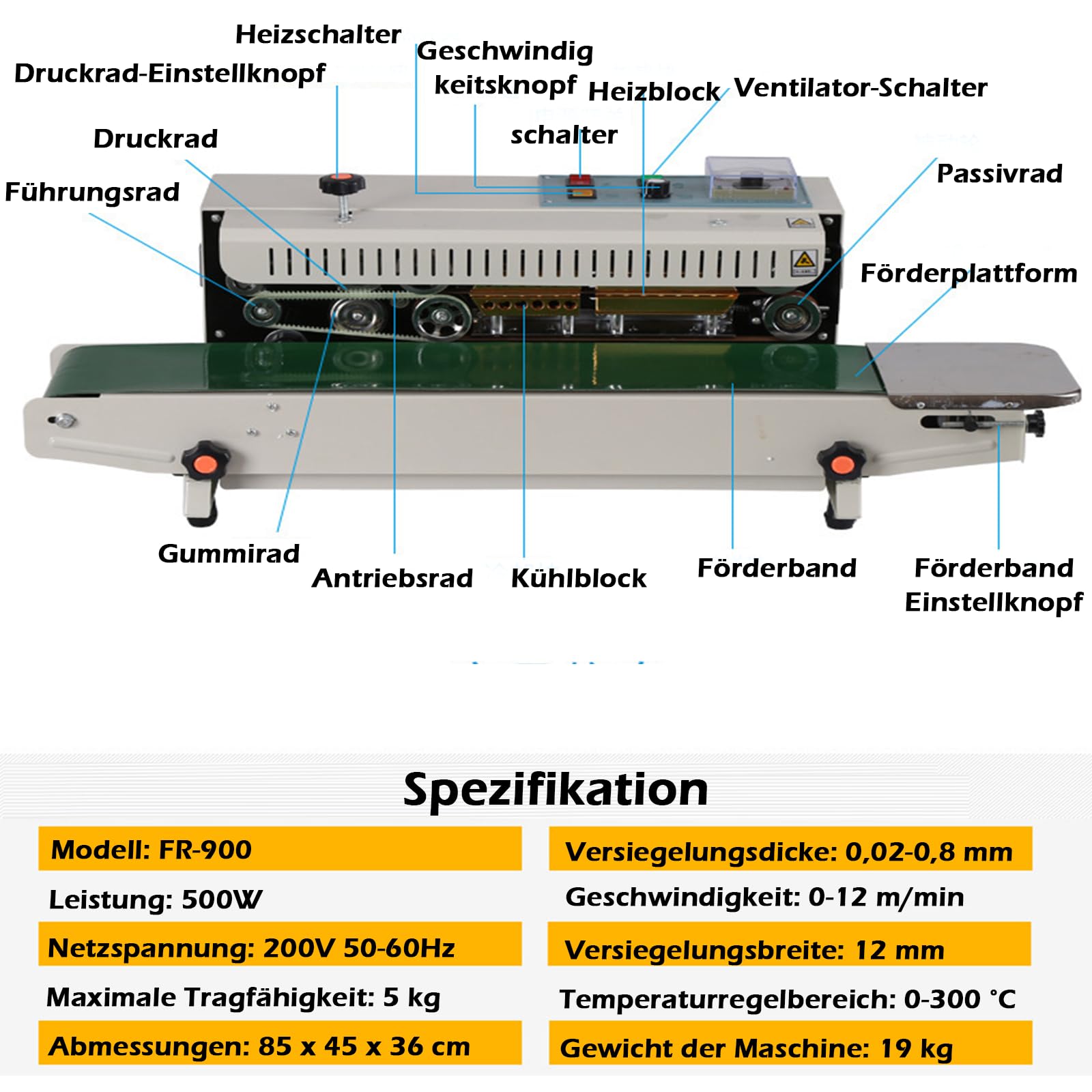 Máquina de sellado de bolsas de plástico horizontal automática Sellador continuo Máquina de sellado de láminas para bolsas de plástico Máquina de sellado de cinta (FR-900)
