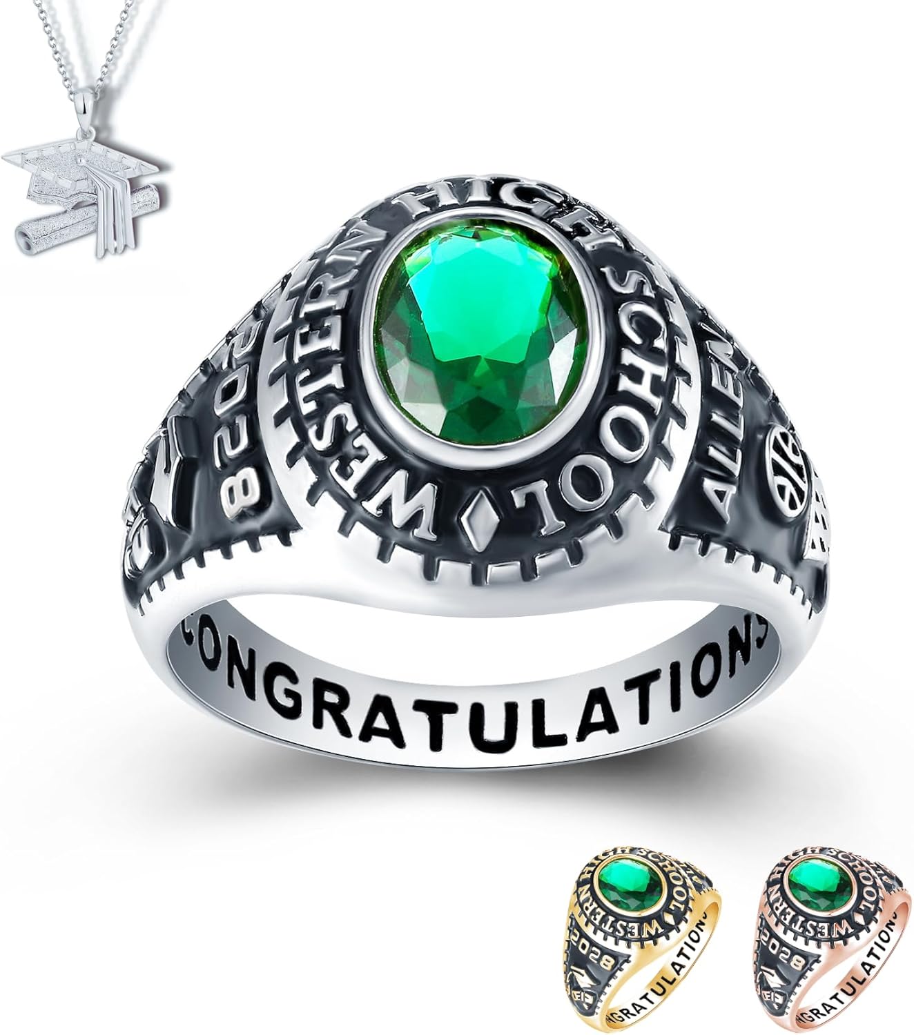 Official Mementos USA Premium American Brand Class Ring for Men – Express 5 Day Option - Modern Collection – Genuine Silenium, 925 Sterling Silver or 10KT Gold – Customized High School College University Class Ring – Graduation Gifts
