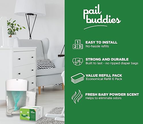 Miniatura 3 de Pail Buddies Recambios para cubos de pañales | Paquete de 6 unidades con capacidad para 3,600 pañales | Compatible con cubos de pañales Dekor Plus |