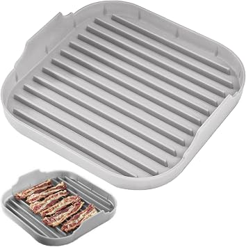 Bacon Cooker for Microwave Oven Food-Grade Silicone Microwave Bacon Tray Non Stick Bacon Tray with Grooves Dishwasher Safe Easy Bacon Maker 9.8x9.8x2 Inch Grey Microwave Bacon Cooker