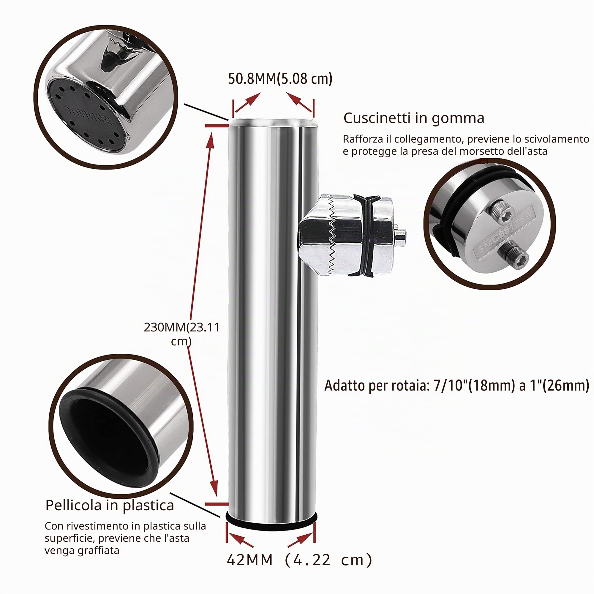 Geloo Set di 2 supporti per canna da pesca in acciaio inox regolabili su guide di montaggio di qualità marina per barche da 18 mm a 26 mm