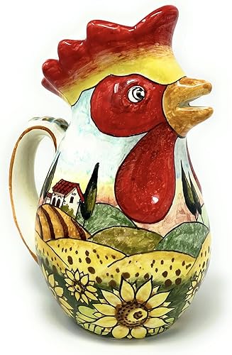 CERAMICHE D'ARTE PARRINI - Italian Ceramic Art Pitcher gal 0,132 Vine Vino Pottery Decorated Landscape Sunflowers Hand Painted Made in ITALY Tuscan