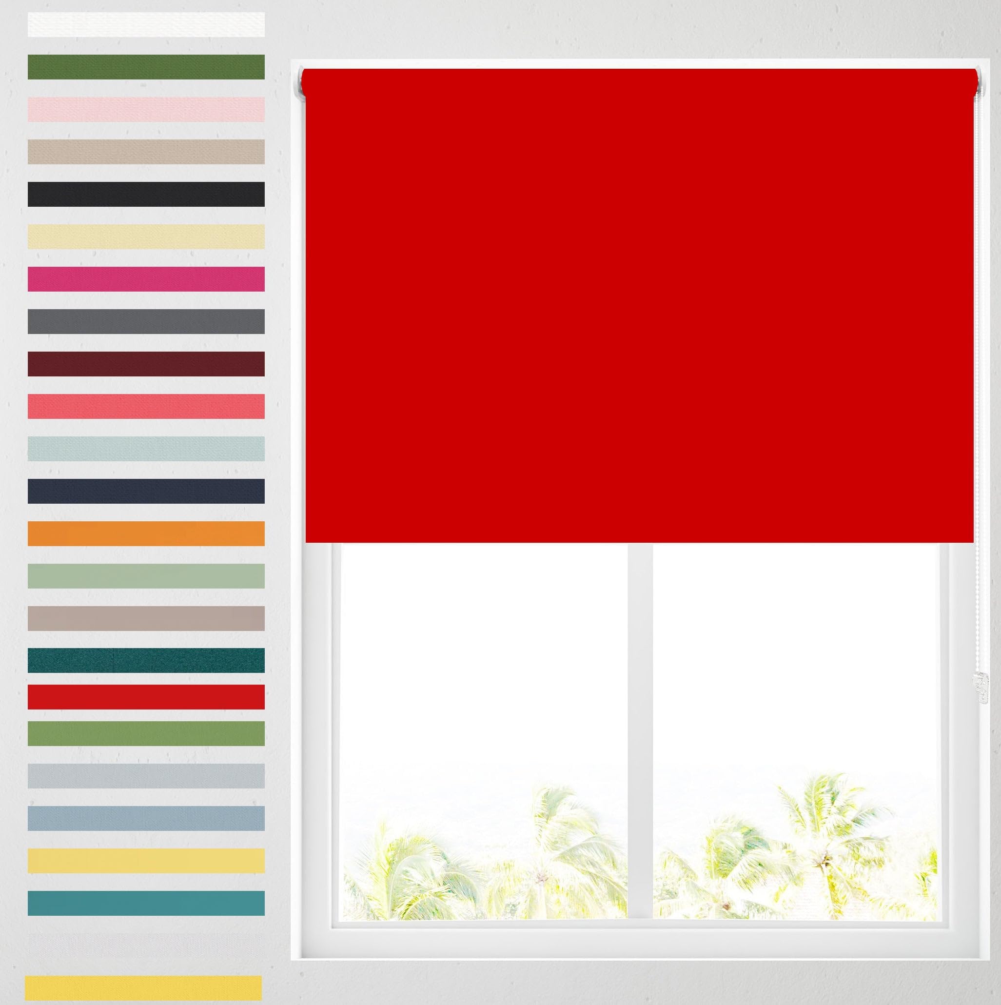 Barnes Blinds - Premium Blackout Roller Blinds for Windows, Custom Cut to Size - Black Out Thermal Fabric Durable Fittings Easy Fit - Roller Blind with Chrome Sidewinder Chain (Red 91.5cm)