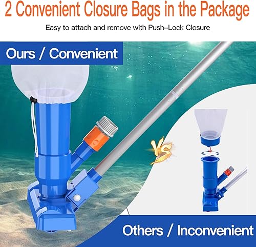 Miniatura 6 de Aspiradora de mano para piscina, limpiador subacuático portátil con 2 bolsas de colección y poste de 56 pulgadas para piscinas sobre el suelo,