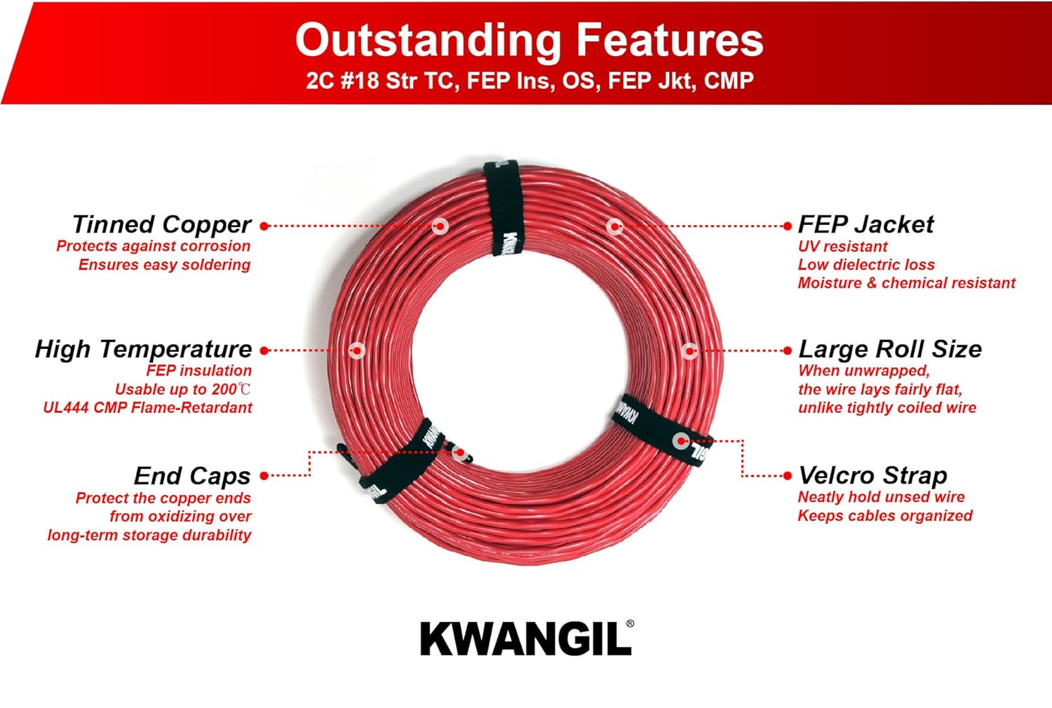 Equal to Belden 88760 18AWG 1Pr High Temp 300V 200C Plenum Rated CMP Str TC FEP Ins Overall Shielded FEP JKT for Communications, Audio, Control, Signaling, Power-Limited Systems Red 100FT